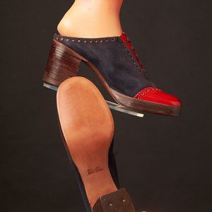 1970's Red and Blue Platform Tuxedo Mules Shoes